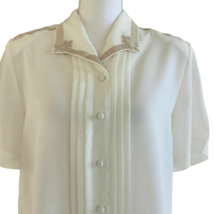 Kathy Che Vintage Secretary Blouse 10 P Semi Sheer Pleated Embroidered Top Cream - £16.17 GBP