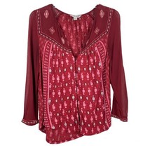 Lucky Brand Rust Embroidered Printed Blouse Orange Red Women Size Medium  - £15.53 GBP