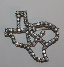 Vtg Rhinestone Brooch Texas Shape Pin Lonestar State of Texas Gift Jewelry Rare - $38.56