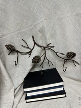 18” Metal Pine Cone Wall Hanging Rack Coats Hats 3 Hooks - Cabin Decor Iron - £16.53 GBP