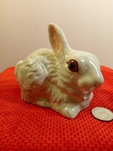 Vintage Miniature Gray and White Ceramic Hand Painted Bunny Rabbit Figurine - £9.49 GBP