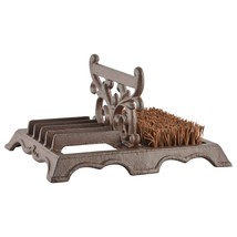 Cast Iron Boot Scraper &amp; Brush Antique Brown Scroll Leaf Design NEW - £54.81 GBP