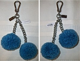 Coach 64764 Pom Pom Poms Shearling Charm Keychain Key Fob Keyfob NWT Blue - £30.66 GBP