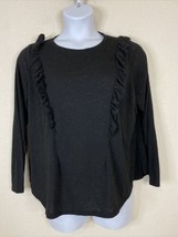 Terra &amp; Sky Womens Plus Size 1X Black/Gold Ruffle T-shirt Long Sleeve Knit - £7.71 GBP