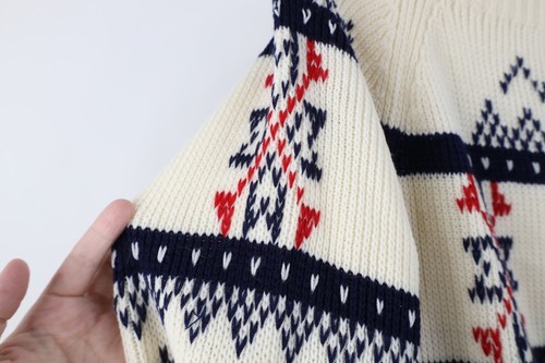 Vintage 60s 70s Mid Century Modern Womens Large Fair Isle Ribbed Knit Sweater Item image 8