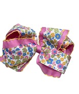 Matilda Jane Floral Hair Bow Clip Pink &amp; Multicolor Ribbon With Yellow Trim - $181.71 MXN