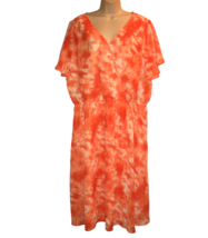 Woman Within Maxi Dress Plus Size 22W Long Tonal Tie-Dye Orange Short Sleeve - £34.43 GBP
