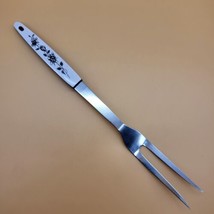 Vintage Serving Fork 13” Stainless Steel Black White Roses Floral Flower... - $14.98