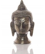 Lord Buddha Head Brass Idol Sculpture Statue  Meditating 10 cm (Metal, B... - £23.63 GBP