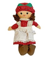 Vintage Hallmark 1982 Plush Christmas Doll with Apron Red Dress 17 Inches - $19.53