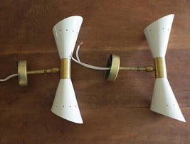 1950&#39;s Mid Century Raw Brass Italian Diabolo Wall Sconce Light Fixture 2 Bulbs - £124.06 GBP