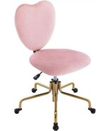 Chic Pink Velvet Heart Back Swivel Desk Chair with Wheels - Adjustable H... - $103.99