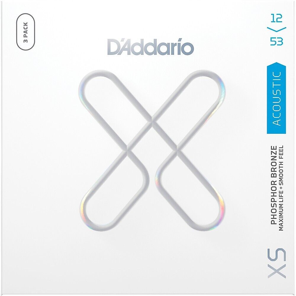 D'Addario XS Phosphor Bronze Coated Acoustic Guitar Strings - 3 Pack 12 - 53