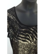 Reitmans Shirt Womens Medium Black Gold Short Cap Sleeve Animal Print To... - £9.62 GBP
