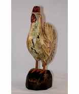 Carved Painted Wooden Primitive Standing Rooster Fan Shaped Tail and Gla... - £141.92 GBP