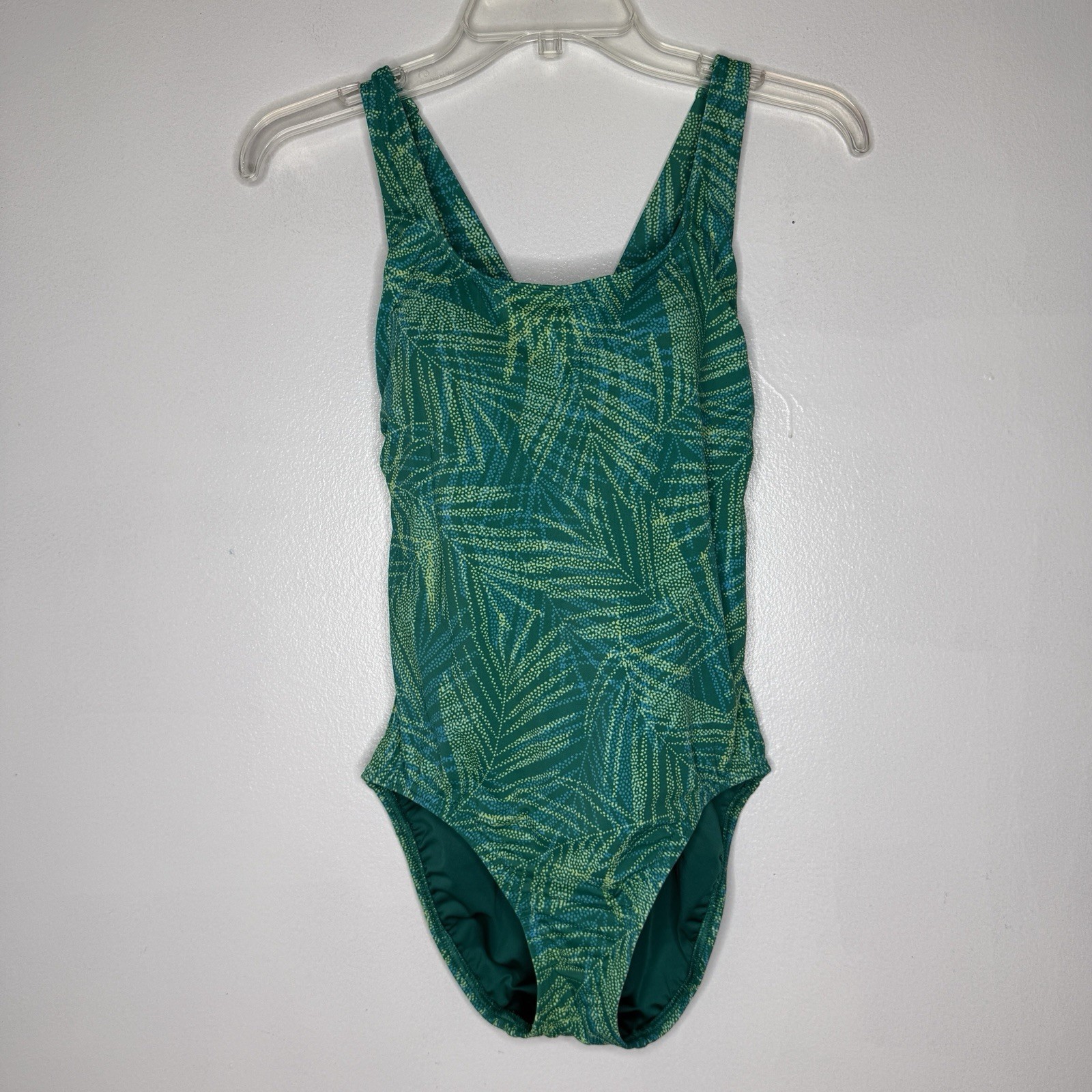 Lands End Swim Suit Size 4 Green Tropical One Piece Swimwear Crossback F... - $20.00