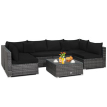 7Pcs Patio Rattan Furniture Set Sectional Sofa Cushioned Garden Black - $909.99