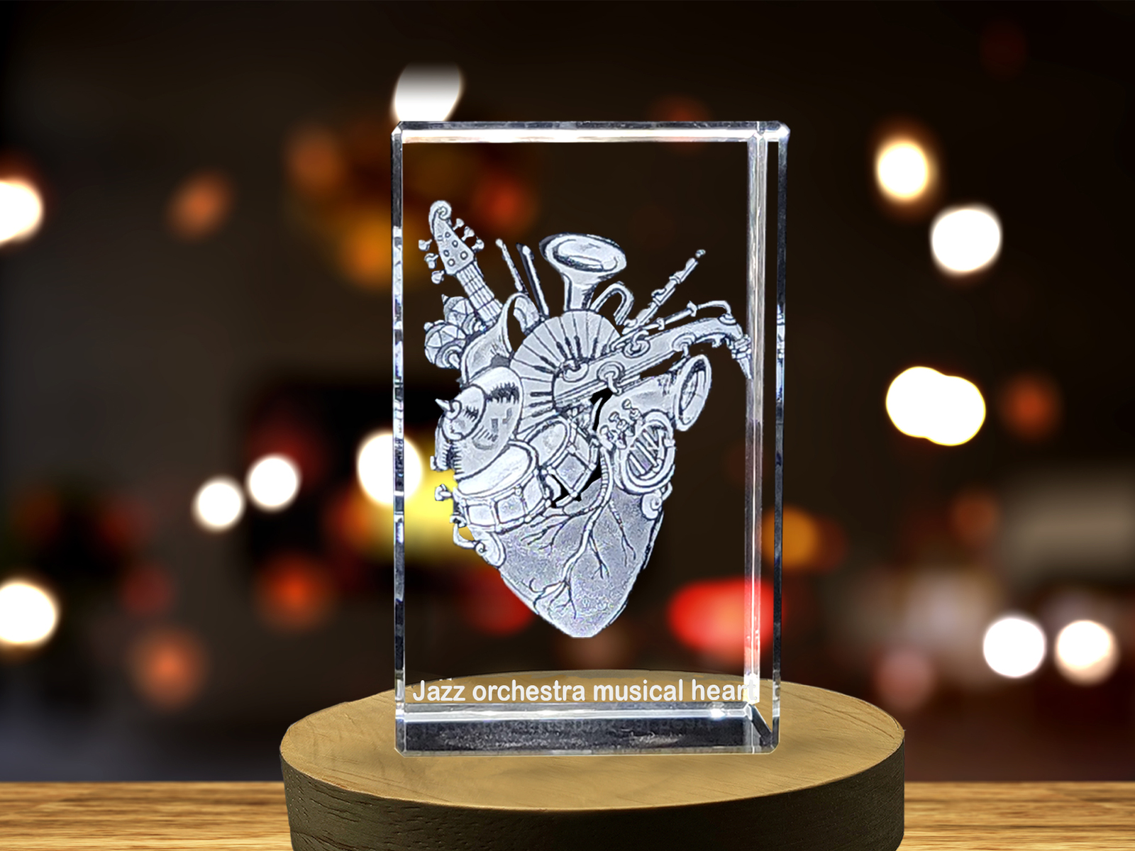 LED Base included | Melodic Harmony - Jazz Orchestra Musical Heart - 3D Engraved Item image 3