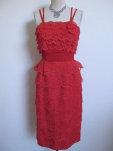 Vintage 50s 60s Valentine Red Lace Party Wiggle Dress S XS Ruffle Tiers Straps - £110.16 GBP