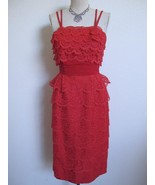 Vintage 50s 60s Valentine Red Lace Party Wiggle Dress S XS Ruffle Tiers ... - £111.76 GBP