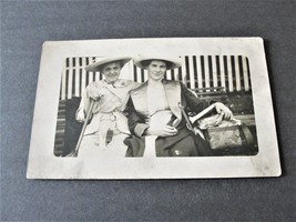 Two Happy Women sitting on the bench - RPPC-Stamp Box-AZO (1904-1918).     - £11.74 GBP