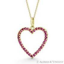 Heart Love Charm Simulated Ruby Red Cubic Zirconia CZ &amp; 14k Yellow Gold Pendant - £89.40 GBP+