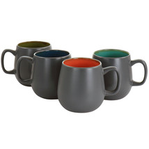 Kook 4 Piece Ceramic Multicolor Deco Coffee Mug Set in Matte Grey - $57.99