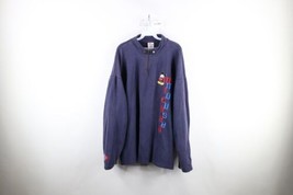 Vtg 90s Disney Mens 2XL Faded Spell Out Mickey Mouse Half Zip Sweatshirt Blue - £46.40 GBP