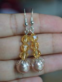 Handmade Pink pearl amber glass Bead silver dangle Earring - $10.99