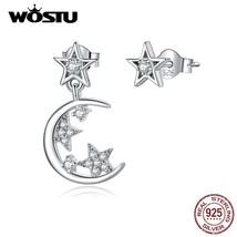 WOSTU 2020 NEW 925 Silver Dazzling Star Moon Stud Earrings Wedding Zircon Earrin - £16.05 GBP