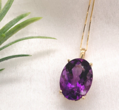 14k Yellow Gold 15.38 Carat Oval Cut Genuine Natural Amethyst Pendant (#J7191) - £788.90 GBP