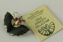 Vintage Costume Jewelry Jade Dynasty Collection Butterfly Gemstone Brooch Pin - £16.41 GBP