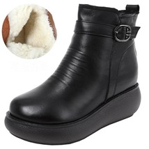Waterproof Women Snow Boots 100% Genuine Leather Natural Wool Fur Platform Ankle - £95.01 GBP