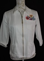 Bob Mackie Wearable Art Embroidered White Jacket Summer Cruise Top Full Zip XS - £26.72 GBP