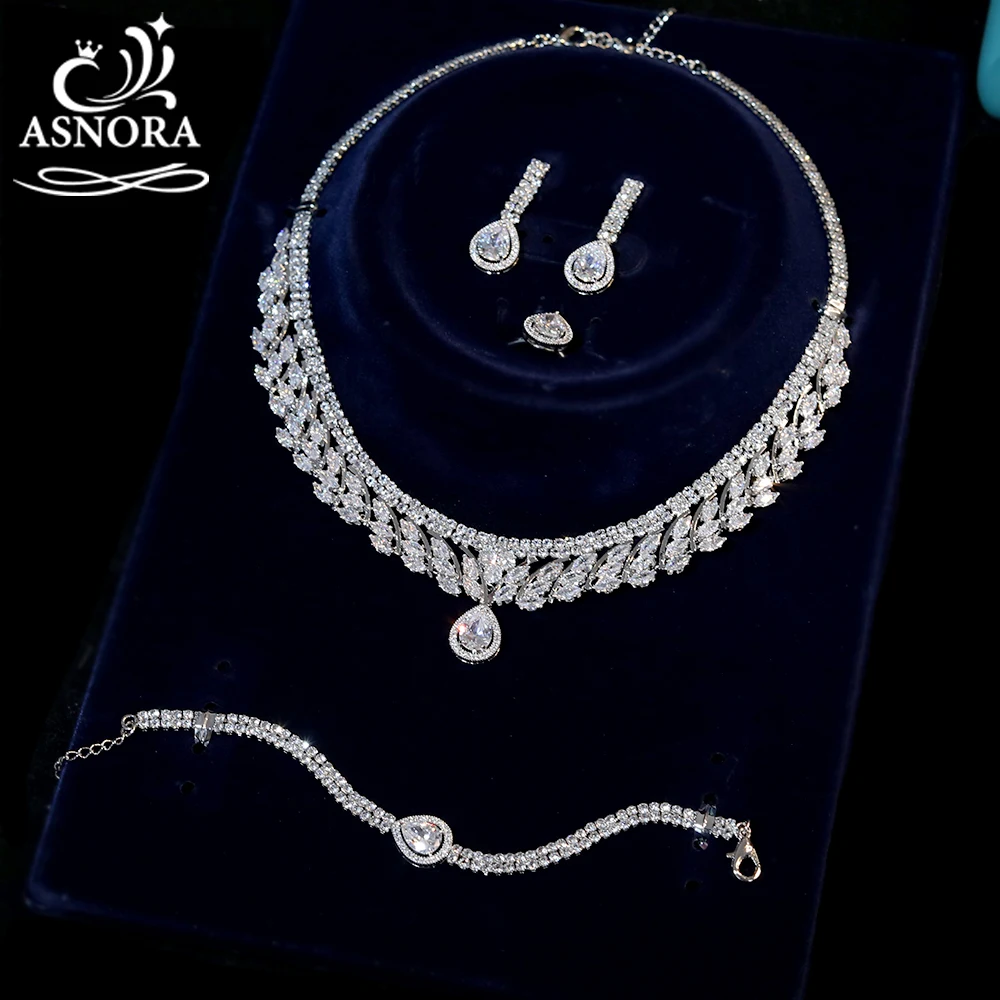 4 Pcs Luxury Silver Jewelry Set Women Africa CZ Wedding Cubic Zircon Dubai Brida - £47.11 GBP