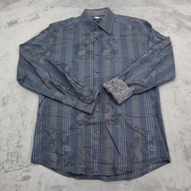 Malibu Cowboy Shirt Mens M Blue Black Striped Long Sleeve Flip Cuff Western - $29.68