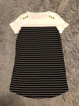 Women&#39;s T- Shirt Dress A-Line Casual Skirt Size Medium Striped Black White - $21.56