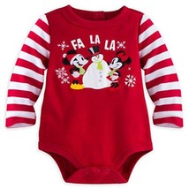 New Disney Store Christmas Holiday Mickey/Minnie Bodysuit Sz 0-3 Mos - £12.17 GBP