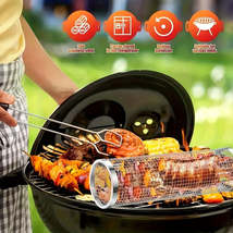 Stainless Steel BBQ Rolling Grill Basket for Outdoor Cooking - £11.75 GBP