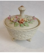 Lefton Hand Painted Candy Bowl Covered Trinket Jewelry Box Antique Ivory... - $34.00