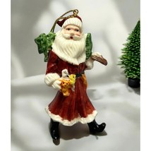 Vintage Santa Claus Christmas Ornament With Tree &amp; Toys Holiday Decor Ta... - $10.87