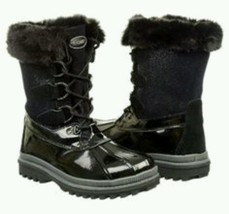 Khombu Quechee Stingray Low Black Leather Winter Boot Faux Fur Size 6 wo... - $35.99