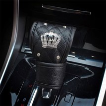 Fashion Crystal Crown Leather Car Gear Cover Auto Hand ke Cover Shifter Gear Kno - £28.74 GBP