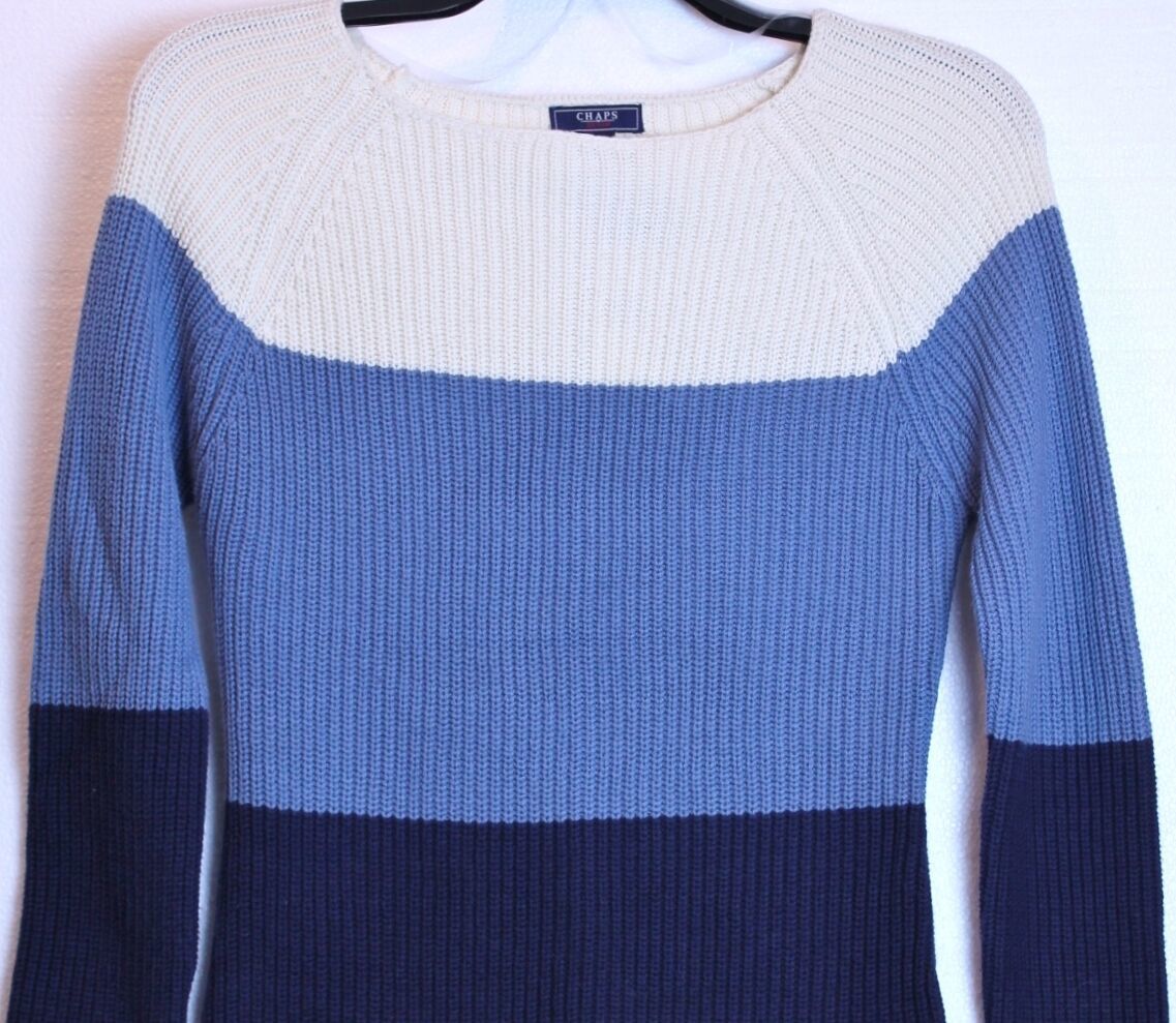 Primary image for Chaps Denim Collection by Ralph Lauren Colorblock Blue White Boatneck Sweater