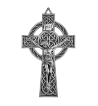 Celtic Irish Wall Cross Crucifix 8.5&quot; Silver Tone Catholic Home Gift - £19.65 GBP