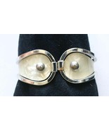Mid Century Modern Pearly Plastic Silver-tone Spring Hinge Bracelet 1950... - £11.95 GBP