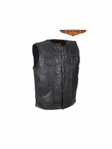 Men&#39;s Leather Motorcycle Vest Without Collar Motorcycle Rider Leather Vest - $1,330.48 MXN+