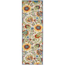 2&#39; X 6&#39; Ivory Green Yellow Floral Non Skid Indoor Outdoor Runner Rug - $93.99