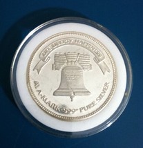SOLID SILVER.999 ROUND  &quot; A-Mark &quot;   &quot;Life, Liberty, &amp; Happiness&quot; One Oz... - £39.33 GBP