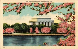 Postcard Of The Lincoln Memorial Washington D.C. Lake Flowering Trees Scene - £11.96 GBP